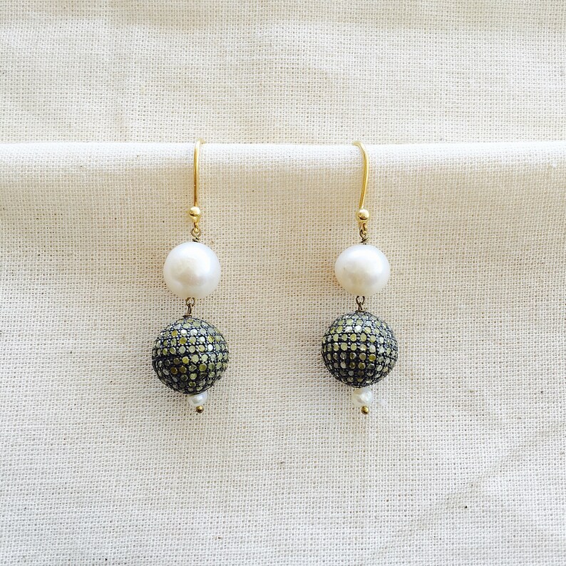 Diamond /& Pearl Sterling Silver Bead Earring