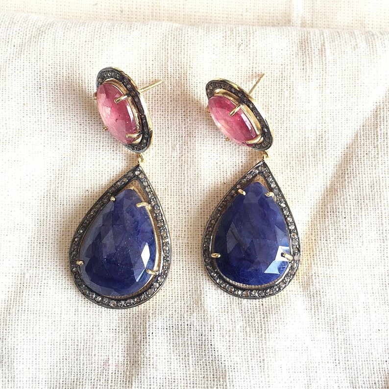 Diamond Sapphire Sterling Silver Earring