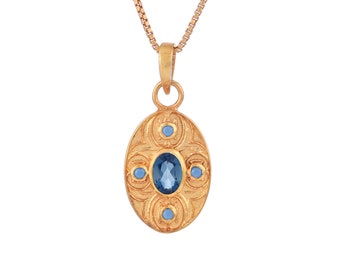 London Topaz & Turquoise 4K Gold Vermeil Over Sterling Silver Pendant