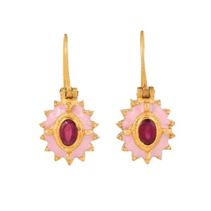 Ruby 14K Gold Vermeil Over Sterling Silver Enameled Earring
