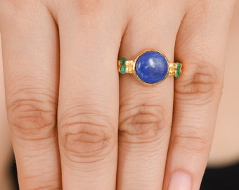Lapis Lazuli & Emerald 14K Gold Vermeil Over Sterling Silver Ring