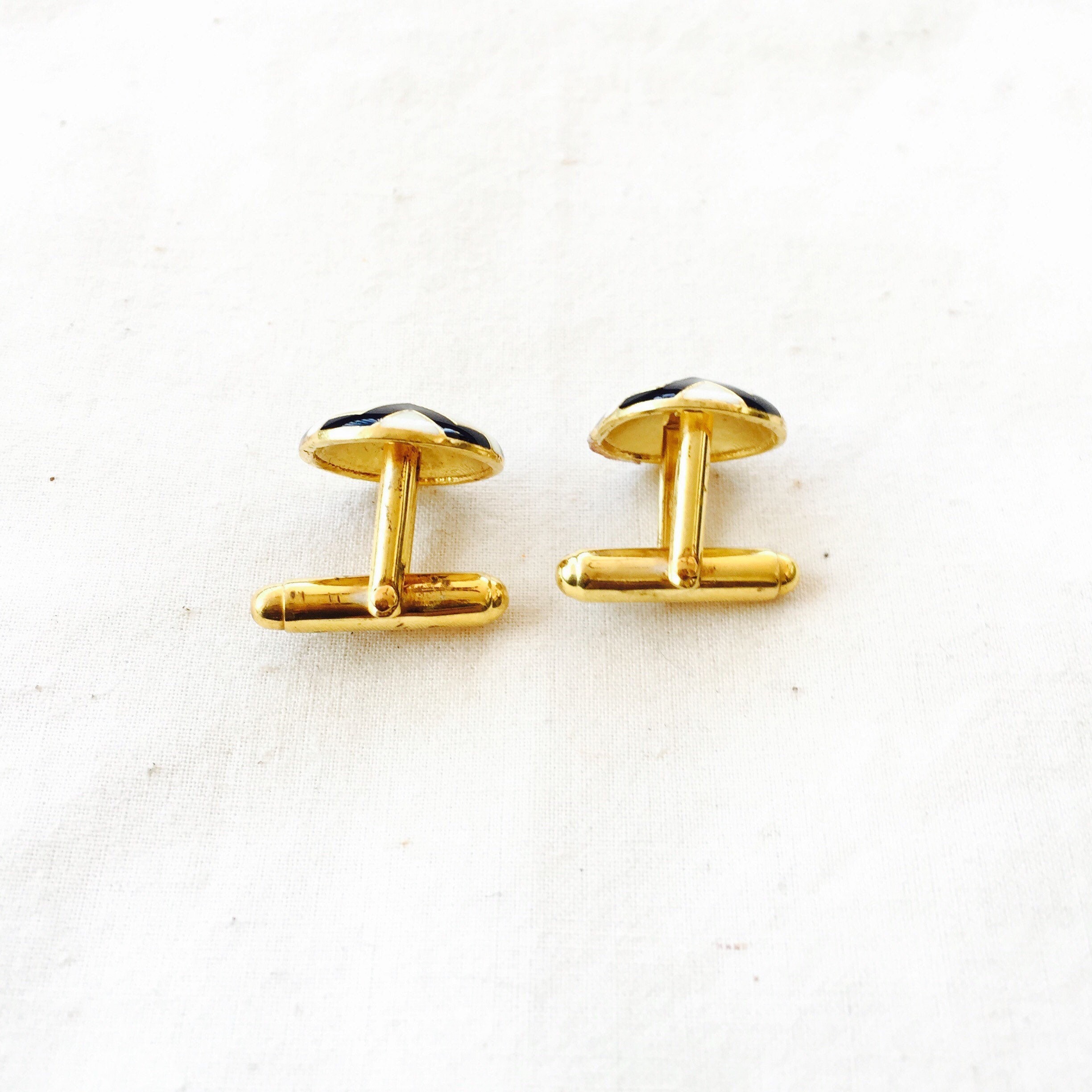 14K Gold Vermeil Over Sterling Silver Enameled Cuff Links