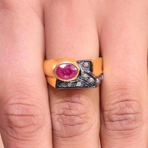 Ruby Diamond Ring | Gold Vermeil Oxidized Sterling Silver Bezel Set July Birthstone Gifts
