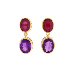 Ruby & Amethyst Gold Vermeil Over Sterling Silver Earring