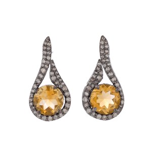 Citrine & Diamond Oxidized Sterling Silver Earring