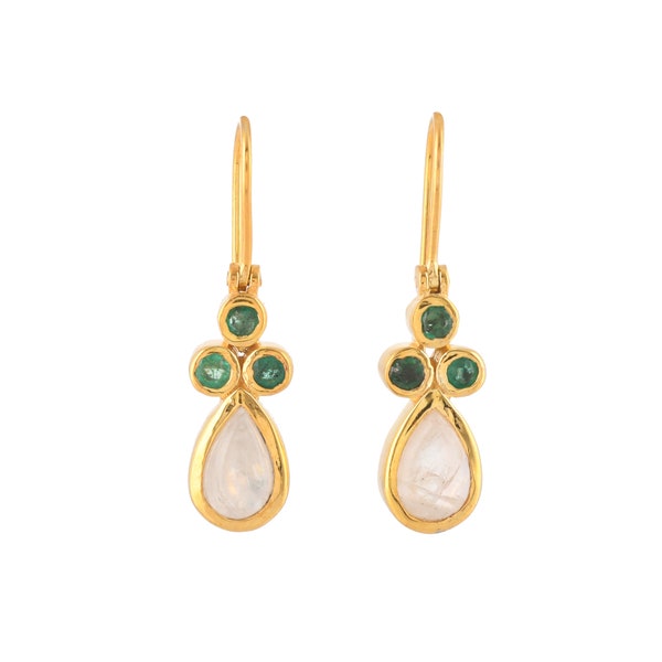 Emerald & Moonstone 14K Gold Vermeil Over Sterling Silver Earring