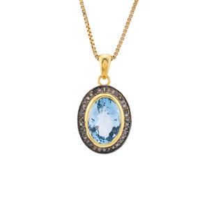 Diamant & Blautopas oxidierter 925er Sterlingsilber-Anhänger