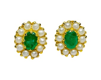 Emerald & Pearl 14K Gold Vermeil Over Sterling Silver Stud Earring