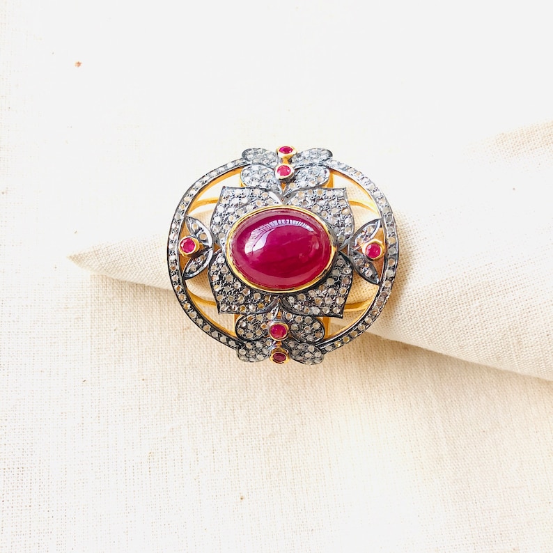 Ruby /& Diamond Oxidized Sterling Silver Ring