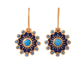 Turquoise Gold Vermeil Over Sterling Silver Enameled Earring