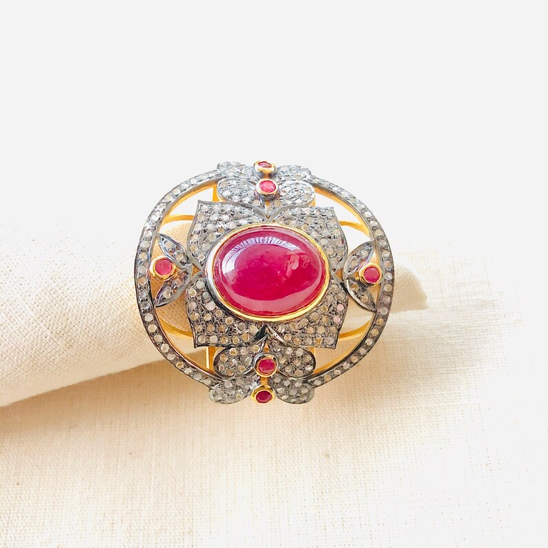 Ruby /& Diamond Oxidized Sterling Silver Ring