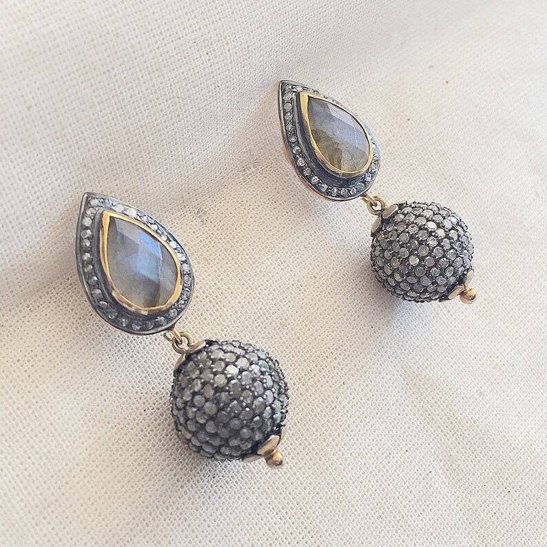 Diamond /& Labradorite Sterling Silver Beaded Earring