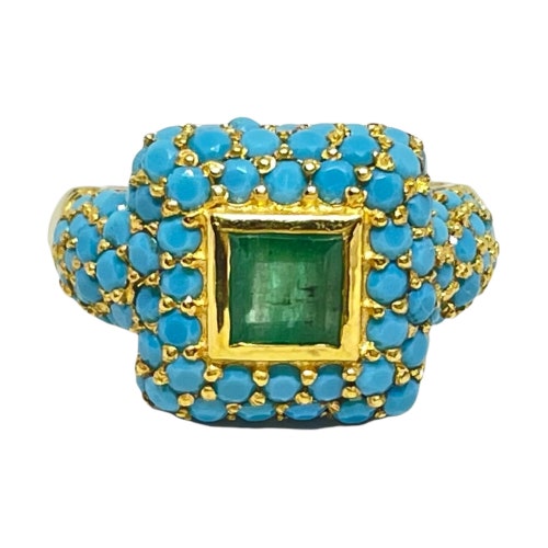 Emerald & Turquoise 14K Gold shops Vermeil Over Sterling Silver Ring