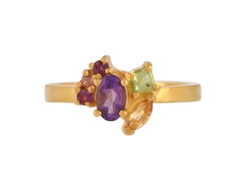 Amethyst, Citrine, Peridot & Garnet 14K Gold Vermeil Over Sterling Silver Ring