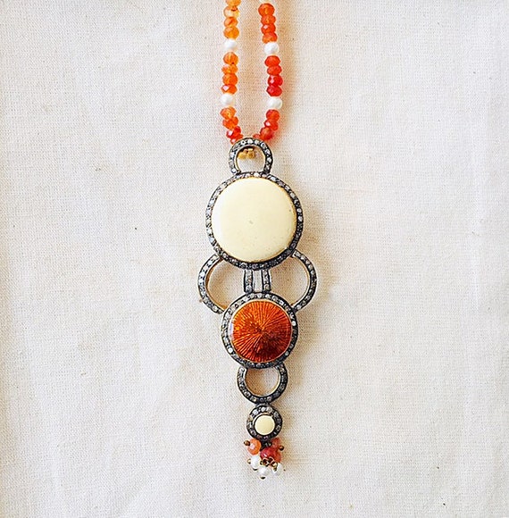 Diamond,Carnelian Oxidized Sterling Silver & 14K … - image 9