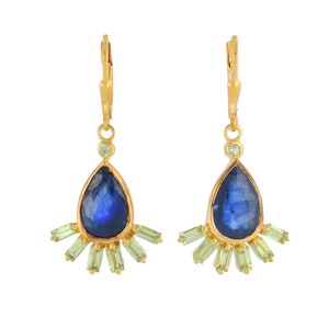 Blue Sapphire & Peridot Gold Vermeil Over Sterling Silver Earring