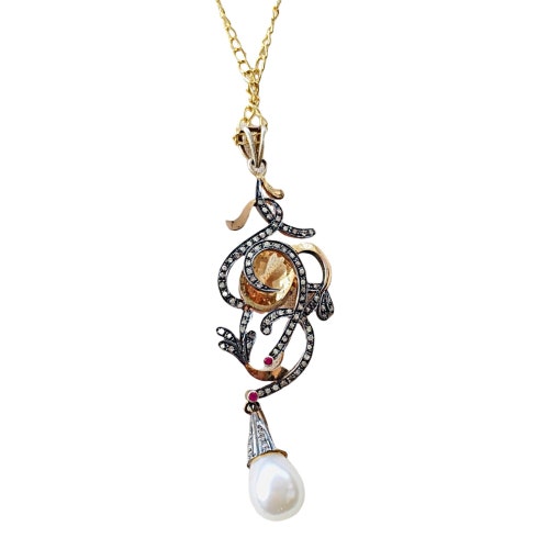 Diamond,Citrine,Ruby & shops Pearl Oxidized Sterling Silver Necklace
