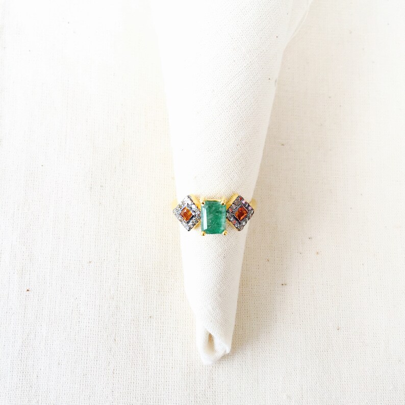 Diamond Emerald /& Sapphire Gold Over Sterling Silver Ring