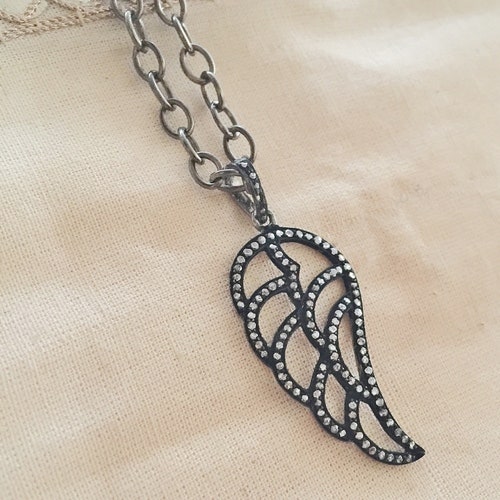 Diamond Oxidised Sterling Silver shops Leaf Pendant
