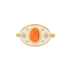 Carnelian & Pearl 14K Gold Vermeil Over Sterling Silver Art Deco Enameled Ring