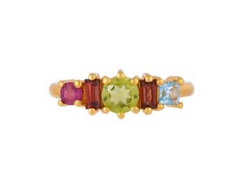 Peridot, Garnet, Blue Topaz & Ruby 14K Gold Vermeil Over Sterling Silver Ring