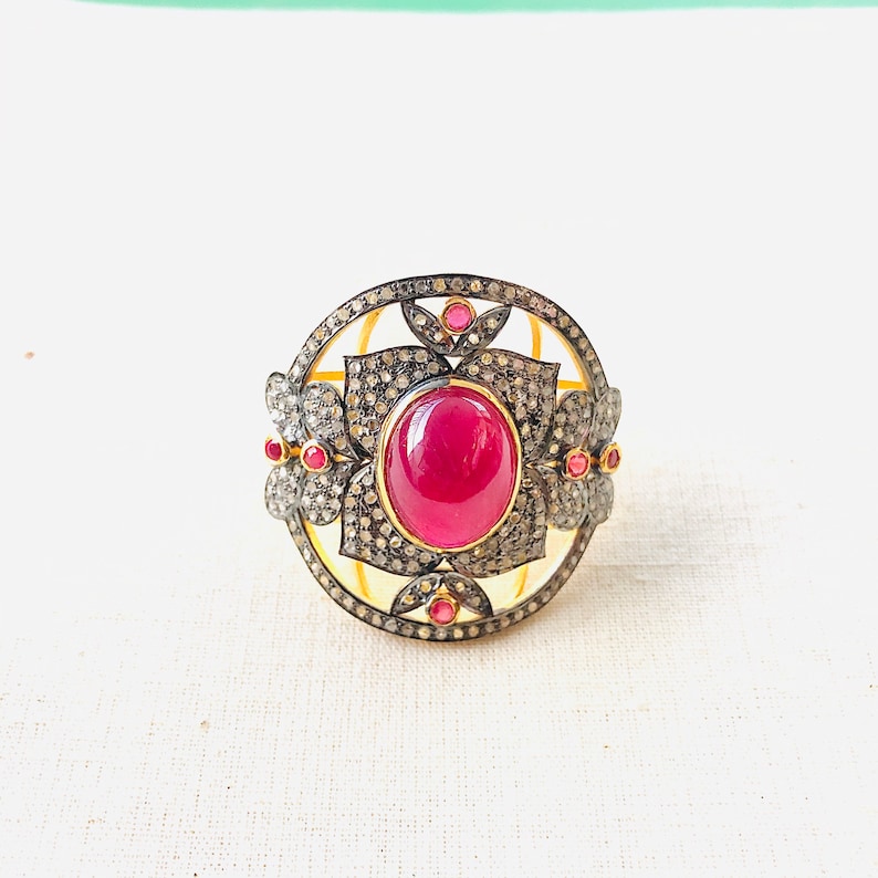 Ruby /& Diamond Oxidized Sterling Silver Ring