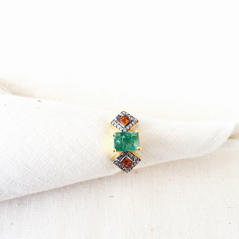 Diamond Emerald /& Sapphire Gold Over Sterling Silver Ring