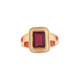 Rhodolite 14K Gold Vermeil Over Sterling Silver Art Deco Enameled Ring