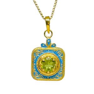 Peridot 14K Gold Vermeil Over Sterling Silver Enameled Pendant