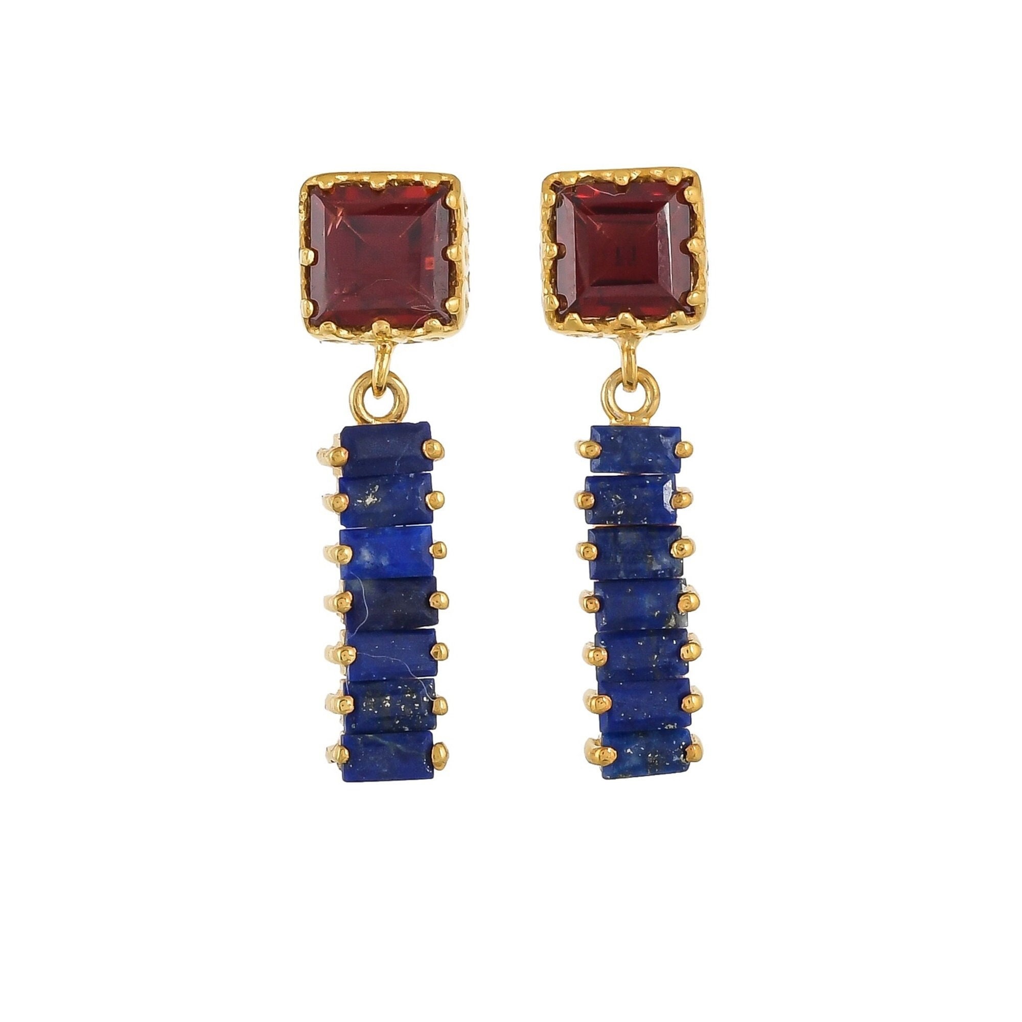 Granat & Lapis Gold Vermeil über Sterling Silber Ohrring