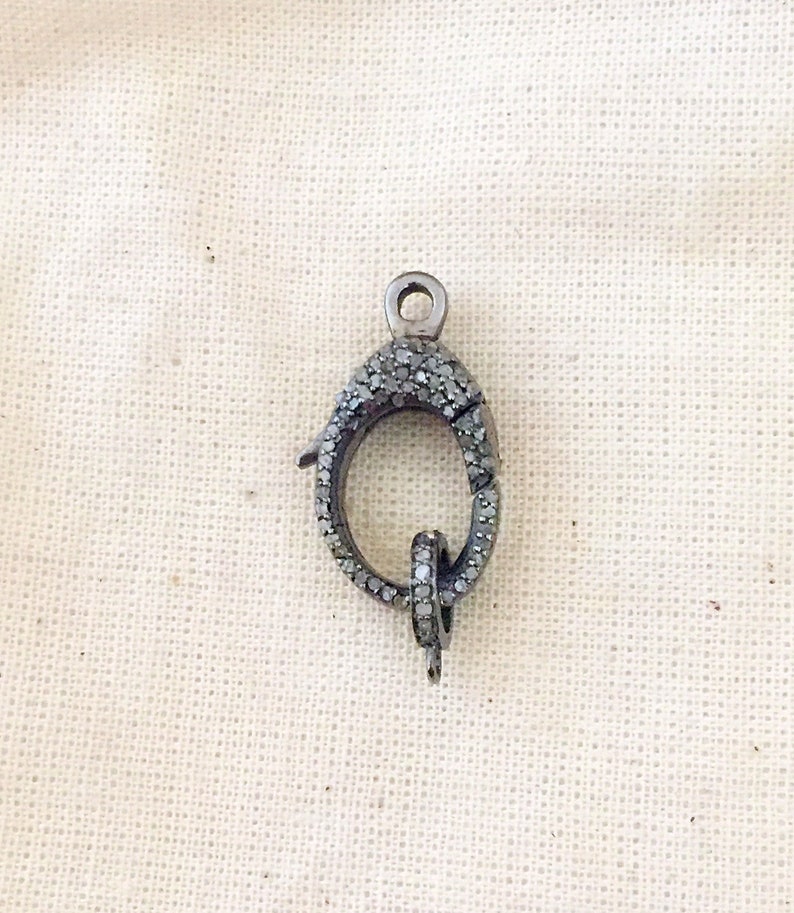Diamond Oxidised Sterling Silver Lobster Clasp
