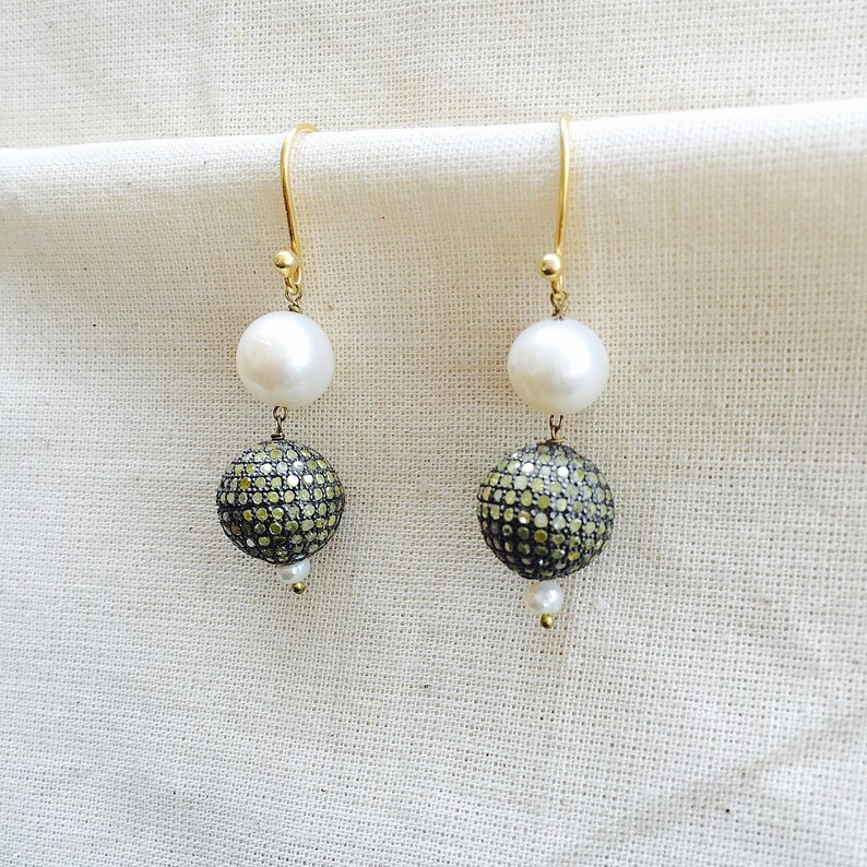 Diamond /& Pearl Sterling Silver Bead Earring
