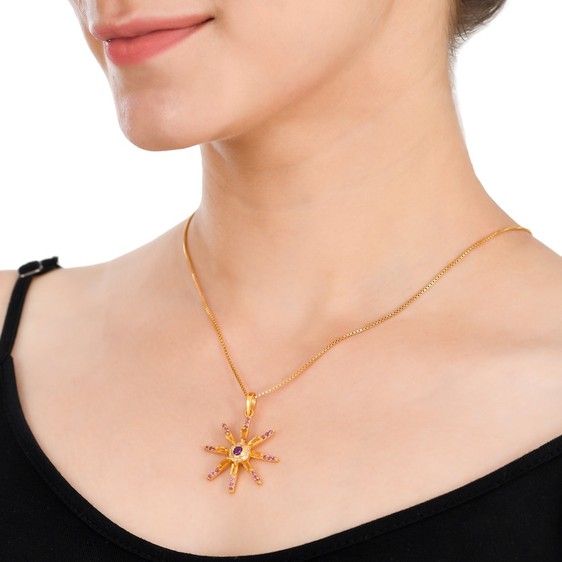 18k White Gold Filled Citrine Ruby Amethyst Zircon Rivets Flower Gems Pendant