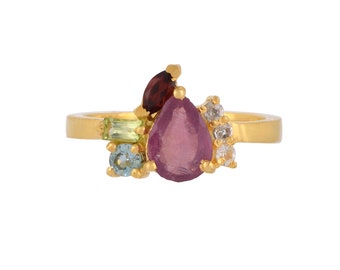 Bague Rubis, Péridot, Grenat & Topaze 14K Or Vermeil Sur Argent Sterling
