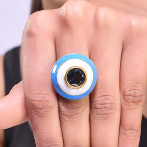 London Topaz Gold Vermeil Over Sterling Silver Enameled  Ring