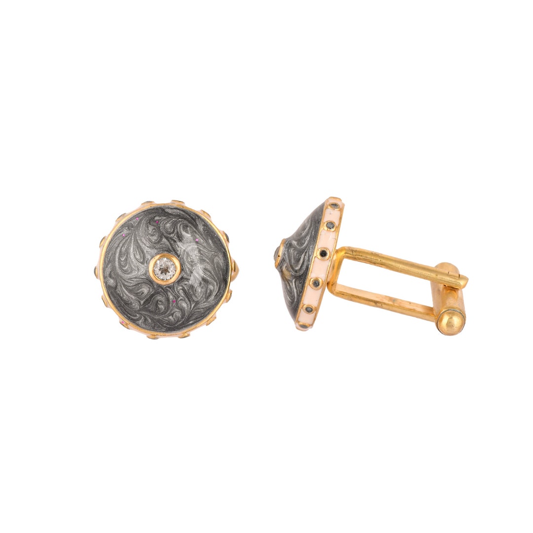 White Topaz Gold Plated Brass Enameled Cufflink - Etsy