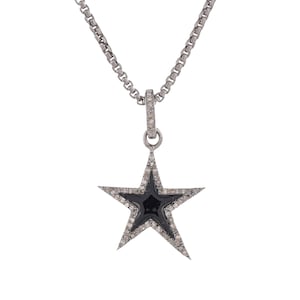 Diamond & Oxidized Sterling Silver Black Enameled Polar Star Pendant