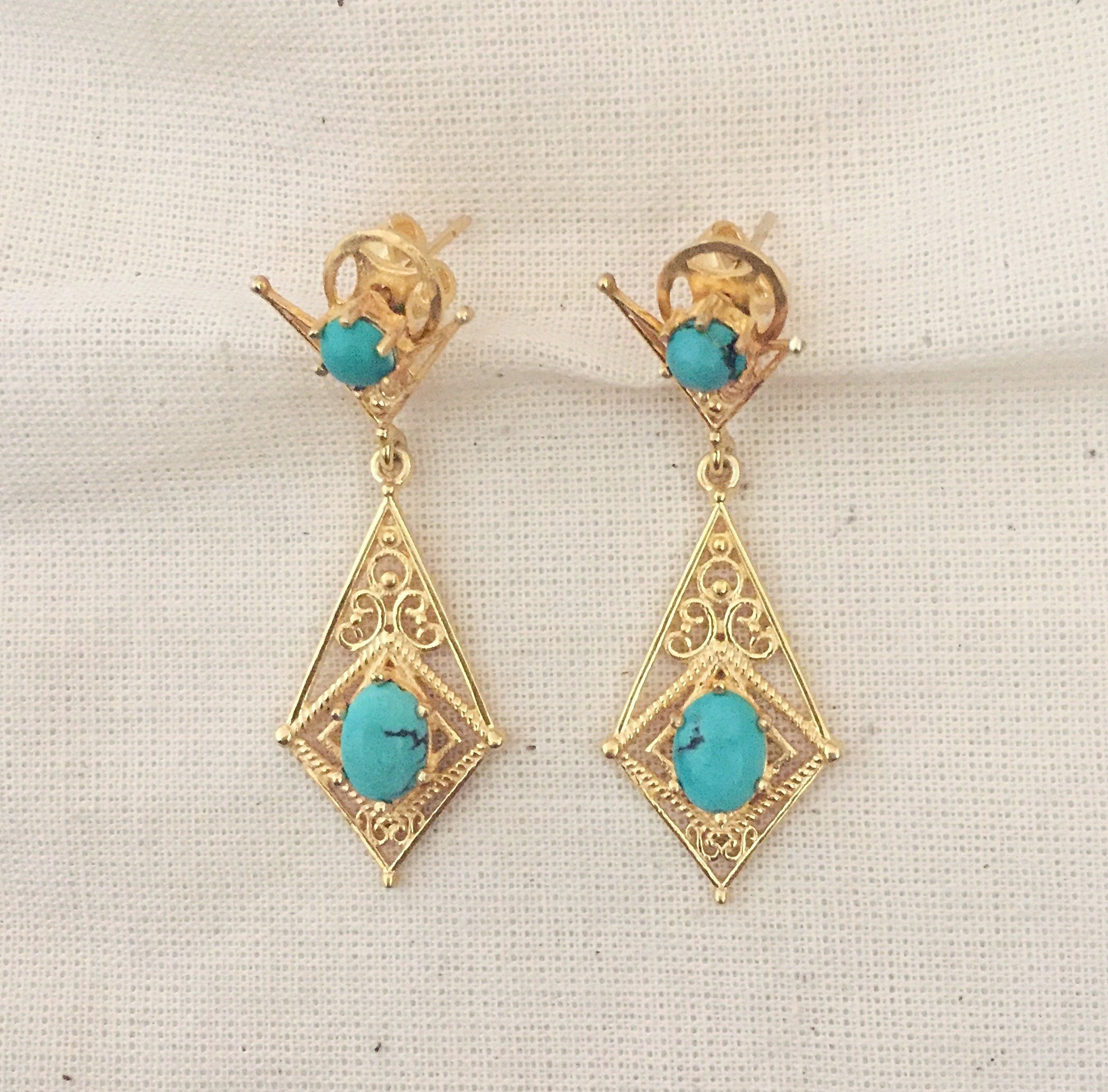 Turquoise Vermeil 14K Gold Over Sterling Silver Earring - Etsy