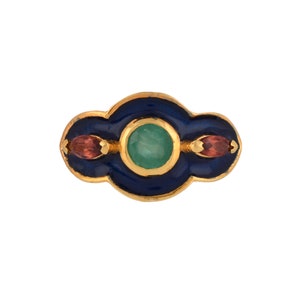 Emerald & Garnet 14K Gold Vermeil Over Sterling Silver Art Deco Enameled Ring