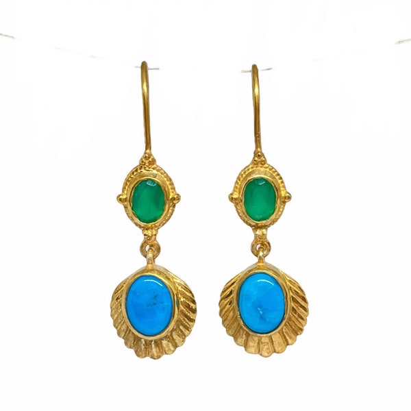Turquoise  & Emerald Vermeil 14K Gold Over Sterling Silver Earring