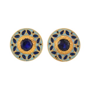 Blue Sapphire 14K Gold Vermeil Over Sterling Silver Enameled Stud Earring