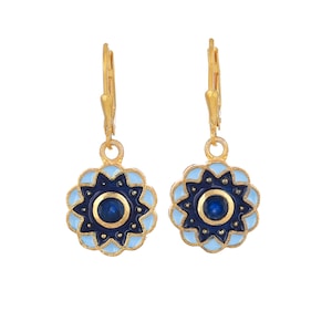 Blue Sapphire 14K Gold Vermeil Over Sterling Silver Enameled Earring