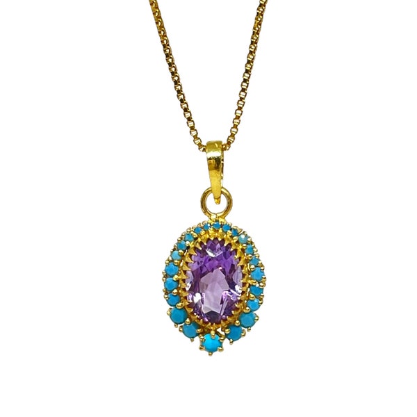 Amethyst & Turquoise 14K Gold Vermeil Over Sterling Silver Pendant