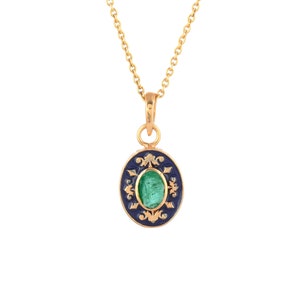 Emerald 14K Gold Vermeil Over Sterling Silver Enameled Pendant