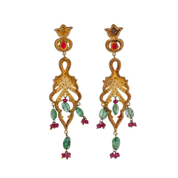 Diamond, Ruby, Emerald Beads Gold Vermeil Over St… - image 5