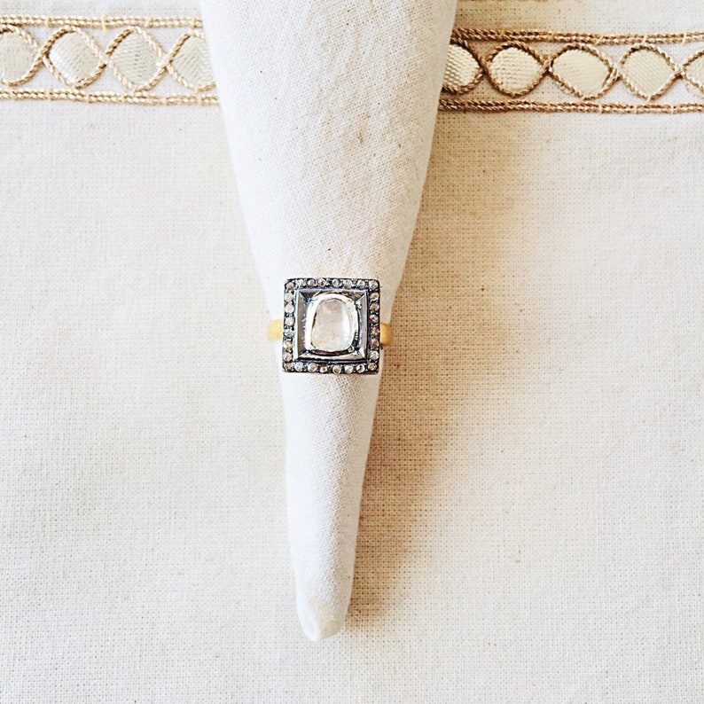 Rose Cut Diamond Oxidized Sterling Silver Ring