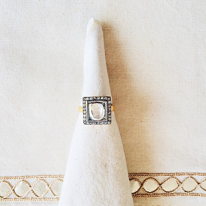 Rose Cut Diamond Oxidized Sterling Silver Ring