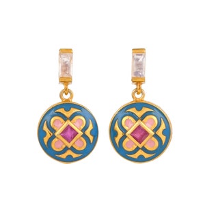 Ruby & Topaz 14K Gold Vermeil Over Sterling Silver Enameled Earring