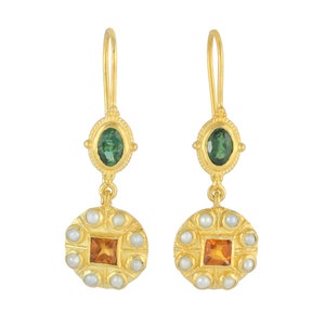 Green Tourmaline, Citrine & Pearl 14K Gold Vermeil Over Sterling Silver Earring