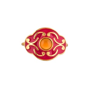 Carnelian 14K Gold Vermeil Over Sterling Silver Art Deco Enameled Ring